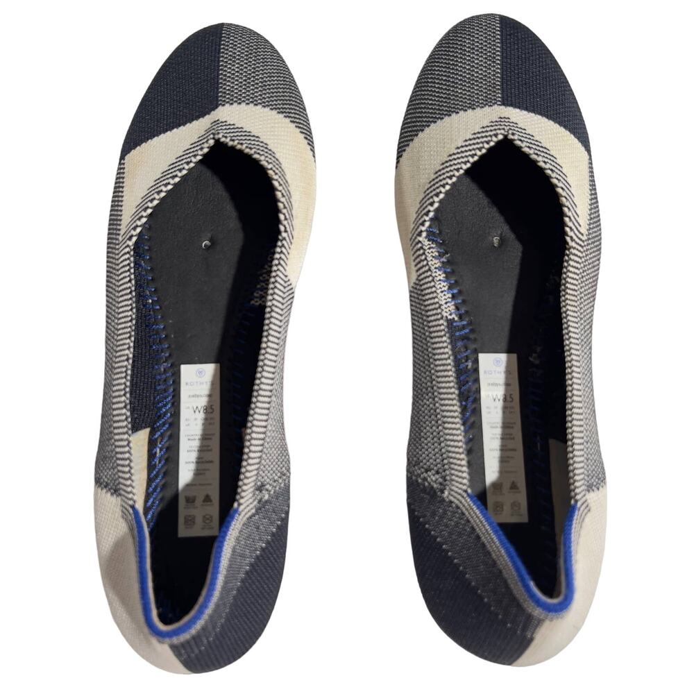Rothy's Captoe Comfort Ballet Flats W8.5 Black White Plaid Check NO INSOLES